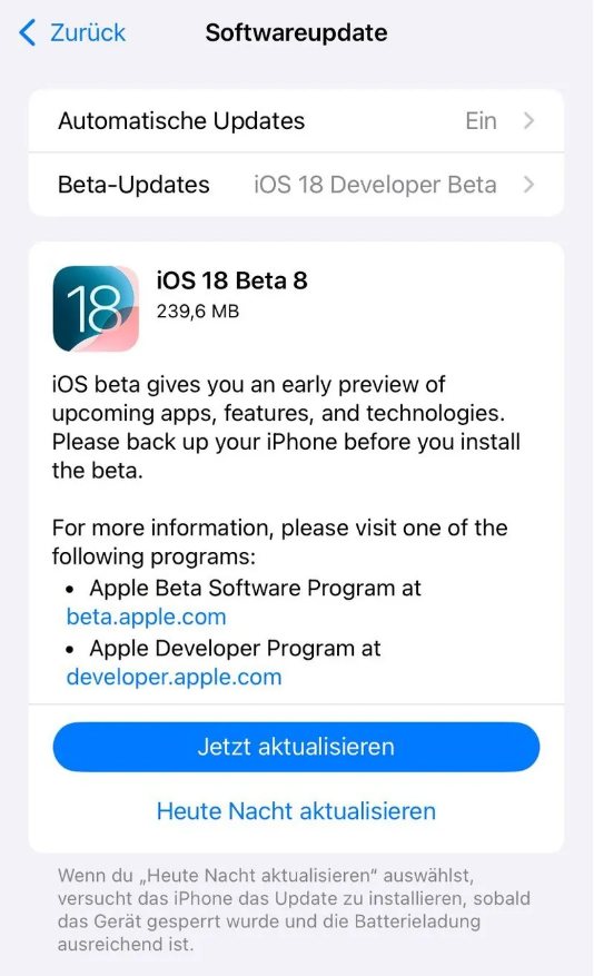 三乡镇苹果手机维修分享苹果 iOS / iPadOS 18 开发者预览版 Beta 8 发布 